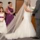 Wedding Veil Swarovski Crystal Rhinestone Sheer Cathedral Length Veil with Blusher