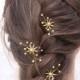 Wedding Hair Pins Star Flower and Champagne Pearl Bridal Hair Pin Set, Brass Flower Bobbie Pins Hair Jewelry Beaded Headpiece