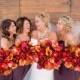 8 piece wedding bouquet set Autumn fall real touch orchids calla lilies red orange brown
