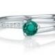 Delicate Emerald Engagement Ring, 14K White Gold Ring, 0.21 TCW Natural Emerald Ring Band, Art Deco Engagement Ring