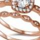 Vintage Wedding Engagement Ring 0.50 Round Russian Brilliant Cut CZ Halo Two Piece Ring Band Bridal Set Rose Gold Solid 925 Sterling Silver