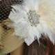 Fascinator and bridal veil, Rhinestone Bridal Ivory Fascinator, Bridal Feather Fascinator,Wedding Bridal Birdcage Veil,