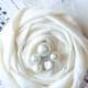 Wedding hair Flower in Ivory Silk Rosettes Rosette Flower rhinestone pearl accents- bridesmaids hair piece / wedding hair piece accessories