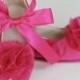 Fuchsia Satin Baby Shoe, Satin Flower Girl Ballet Flat, Easter Toddler Couture Ballet Slipper, Girls Wedding Shoe Dance Crib Shoe Baby Souls