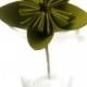 SALE Granny Apple Green Kusudama Origami Paper Flower with Hay Stem