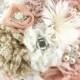 Brooch Bouquet, Vintage Style, Ivory, Champagne, Blush, Rose, Dusty Rose, Feather Bouquet, Crystals, Lace, Pearls, Elegant, Lace Bouquet