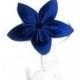 Deep Bright Blue Kusudama Origami Paper Flower with Green Wire Stem