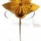Golden Yellow Kusudama Origami Paper Flower with Hay Stem