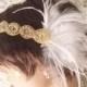 Rhinestone headband GATSBY HEADPIECE flapper headband bridal accessories Gold white feather 1920s headband flapper headpiece bridal headband