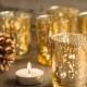 SET OF 12 Gold Mercury Glass Candle Votive Mercury Glass Bulk Tea Light Votive Holder Gold Mercury Glass Gold Speckled Glass Candle Holder