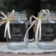 Mr and Mrs Mason Jar Mugs with wood charms.  Font and handle direction choices