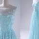 2015 Light Blue Bridesmaid dress, Flower Mesh Scoop Neck Wedding dress, Chiffon Illusion Maxi dress, Cocktail Prom dress floor legnth (S043)
