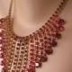 Vintage Great Gatsby Style Ruby Red Bridal Waterfall Choker Necklace