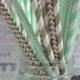 100 Gold and Mint Green Party Straws in Stripes and Chevron, Gold and Mint Wedding Straws with Printable DIY Flag Template - (50 ea. color)