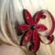 Red Hair Accessory, Punch Wedding Hair Clip, Asian Flower Hair Piece