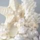 Beach Wedding Starfish Shell Cake Topper - Nautical Seashell Starfish Wedding Cake Topper w Coral in All White