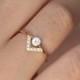 Wedding Set - Simple Round Diamond Ring & Pave Diamond V ring - 18k Gold