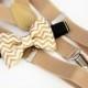 Gold chevron bow-tie & beige elastic suspender set
