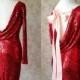Fashion Red Sequin Dress. Sexy Holiday Dress. Wine Red Sequin Gown, Red Wedding Dress. Open Back Long Sleeve Sequin Dress. Burgundy Dress