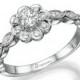 Flower Ring 14k White Gold With Diamonds, Engagement Ring, Flower Engagement Ring, Flower engagement ring leaf, Promise Ring, Gispandiamonds