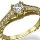 Unique Engagement Ring 14K Yellow Gold, Diamond Engagement Ring, Milgrain Ring, Art Deco Ring, Solitaire engagement ring, Prong Setting Ring