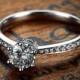 Moissanite Engagement Ring Round Brilliant and Diamonds 14k White Gold or 14k Yellow Gold Diamond Ring