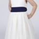 White Flower Girl Dress available with Navy Blue Sash To Match Your Bridesmaid