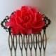 Red Wedding Bridal Hair Comb, Large Red Rose Flower Filigree Hair Comb. Bridesmaids Gift, Red Themed Wedding Hair Accessory
