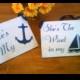 Nautical Wedding Signs Wood Navy Blue Beach Wedding Decor Military Bride and Groom Signs Large