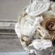 Wedding bouquet, Custom Fabric flower and vintage sheet music bouquet, Ivory and burlap fabric flower bouquet