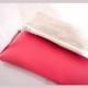 Linen and faux leather foldover clutch bag Bridesmaid gift hot pink vegan leather clutch linen clutch country wedding coral red holiday bag
