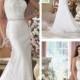 Illusion Bateau Neckline Embroidered Mermaid Wedding Dresses with Deep V-back