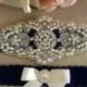 ON SALE Wedding Garter - Navy Blue Bridal Garter - Pearl and Crystal Rhinestone Garter and Toss Garter Set