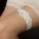 Lace Wedding Garter, Beaded Lace Bridal Garter, Something Blue Wedding Garter, Ivory Garter, White Garter with Pearls & Crystals - "Rosalyn"