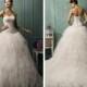 Strapless Criss-cross Bodice Ruffled Ball Gown Wedding Dress