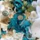 Deluxe Driftwood and Seashell Turquoise and White Hydrangea and Orchid Beach Bridal Bouquet with Starfish