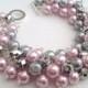 Pink and Silver Bracelet, Pearl Bracelet, Bridesmaids Bracelet, Beaded Bracelet, Cluster Bracelet, Pearl Bracelet - Designs by Kim Smith