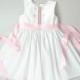 White Cotton Dress with Pink Trim, Custom Order Flower Girl Dress or Special Occasion, Heirloom Dress, Vintage Inspired