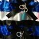 handcuffs fine line police garter Black and Electric royal blue heart garter set - Wedding garter -