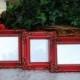 Ornate wedding picture frames: Set of 3 vintage country cottage chic red hand-painted small decorative tabletop photo frames