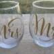 Mr. And Mrs. stemless wine glasses, wedding wine glasses, wedding gift, personalized wedding gift, wedding toast, wedding cup