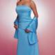 2015 Satin Strapless Floor Length Ruched Shawl Strapless Blue