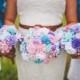 Ready to Ship. Fabric and Brooch Bouquet. Pink Turquoise Purple White. Vintage Style Spring Wedding. Rhinestone Pearl. Rustic Wedding