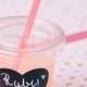 24 Chalkboard Heart Party Cups, Lids, Plastic Straws and Chalk - 12 oz or 16 oz - Wedding, Birthday, Baby Shower, Party