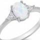 1CT Oval Cut White Opal Ring 925 Sterling Silver Lab Created White Australian Opal Triangle Clear Diamond CZ Accent Wedding Engagement Ring