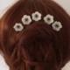 Bridal Flower Hair Bobby Pins, Set of 5 Ivory Crochet Flowers, Crystal Beads, Bridesmaid Headpiece, Beadwork, Fast Delivery