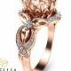 Unique Rose Gold Morganite Ring 14K Rose Gold Engagement Ring Oval Cut Engagement Ring