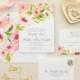 Watercolor Floral Wedding Invitations, Pink Flowers Invitation Suite for Romantic Wedding, Tropical Floral Invitation SAMPLE 