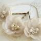 Champagne Bridal Flower Hair Clips, Hair Piece Wedding Hair Accessory, Pearl Crystal Flower  Hair Pins, Ivory White Head Piece Hairpiece