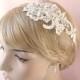 Bridal headpiece, Alencon type lace rhinestone headpiece, bridal pearls hair accessory, wedding head piece Style 281